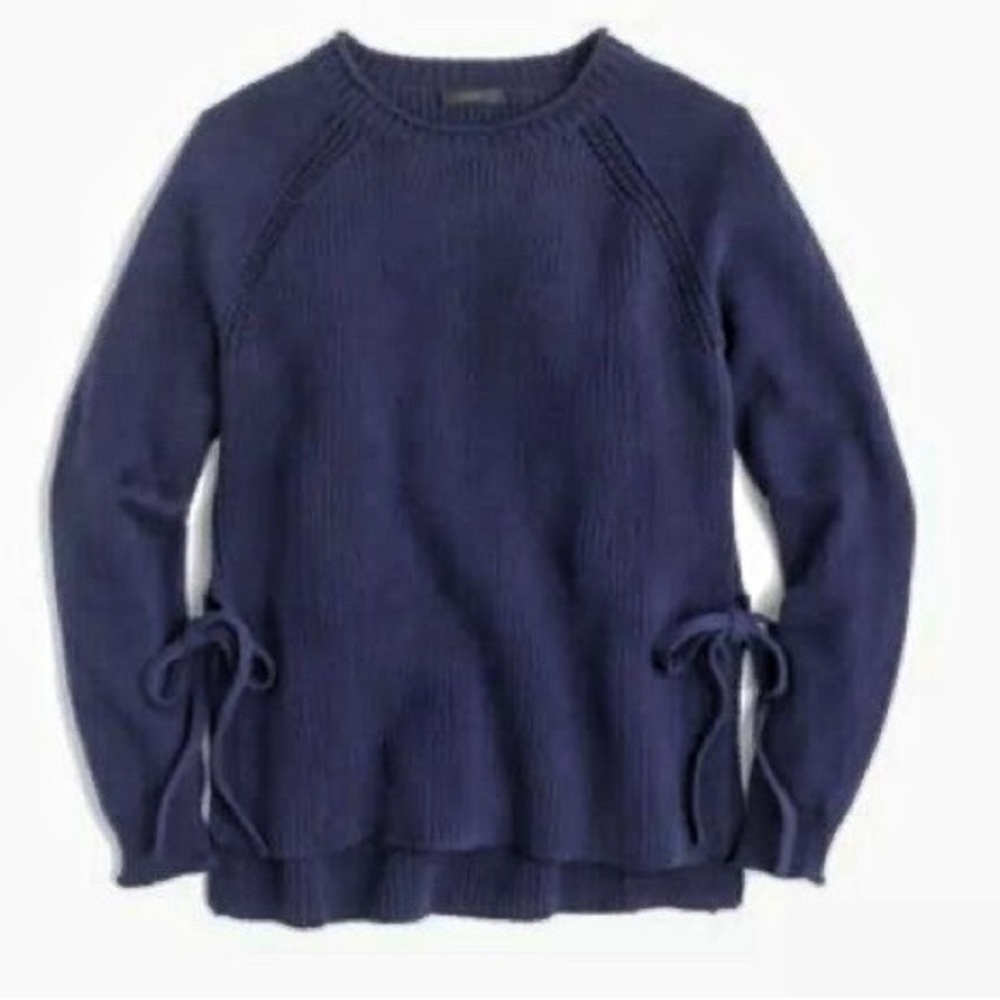 J Crew navy side-tie Crewneck elongated sweater size M